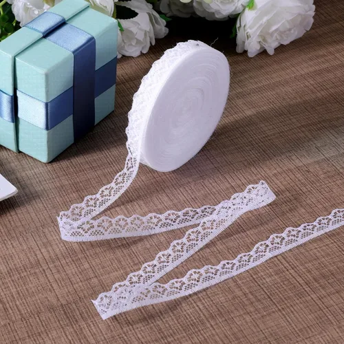 Miniatura 4 de Cinta de encaje blanca de 30 yardas, ribete de encaje de 0.6 pulgadas de ancho para coser bordes ondulados con flores huecas de algodón