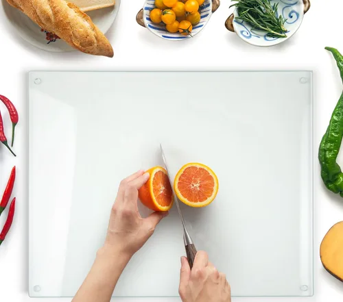 Tabla de cortar de vidrio Kitchenville de 20"x16": Protector de encimera de vidrio templado para cocina - Duradero - Resistente a los arañazos, a