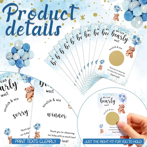 Miniatura 3 de Affrolling 100 tarjetas para raspar con diseño de oso para baby shower, para invitados, We Can Bearly Wait, agradecimiento, revelación de género