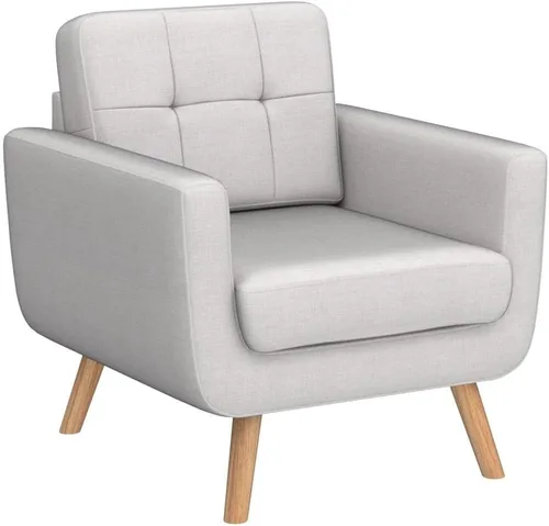 Miniatura 4 de Tbfit Sofá individual de tela de lino, silla de acento, sillón moderno de mediados de siglo para sala de estar, dormitorio, tapizado con botones