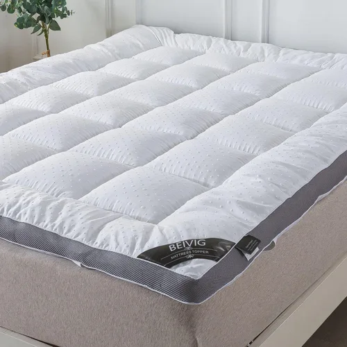 Miniatura 8 de Cubrecolchón Queen – Protector de almohada alternativa de plumón de lujo de felpa de calidad – Funda de colchón extra gruesa (tamaño queen)