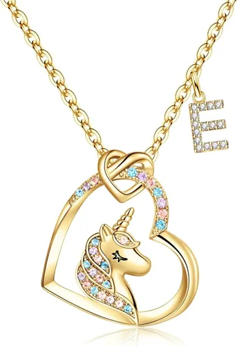 STORUP Regalos de unicornios para niñas, chapado en oro de 14 quilates, oro blanco, oro rosa, colorido colgante de corazón de circonita cúbica,