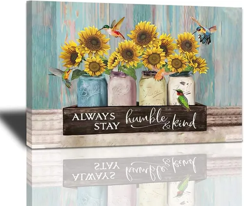 Miniatura 49 de Bulldog Leather Works Lienzo decorativo abstracto de colibrí y girasol, con citas inspiradoras, póster de flores de granja, decoración moderna