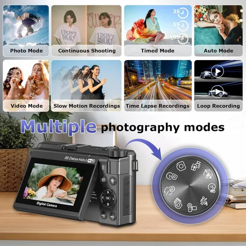 Miniatura 5 de Cámara digital 8K para fotografía, cámara de videoblogs WiFi de 88 megapíxeles para YouTube, pantalla giratoria de 3" 180° y zoom digital 18X