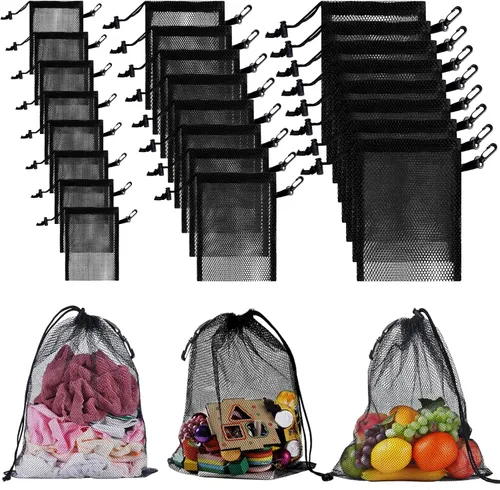 Miniatura 11 de 13 "X15.5" 12pcs malla lavandería cordón bolsa nylon cordón gimnasio bolsa con cierre de cordón