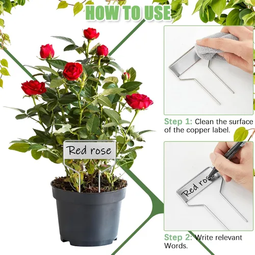 Miniatura 4 de Moxweyeni 60 etiquetas de metal para jardín, etiquetas impermeables para plantas con 2 bolígrafos permanentes, etiquetas reutilizables para plantas