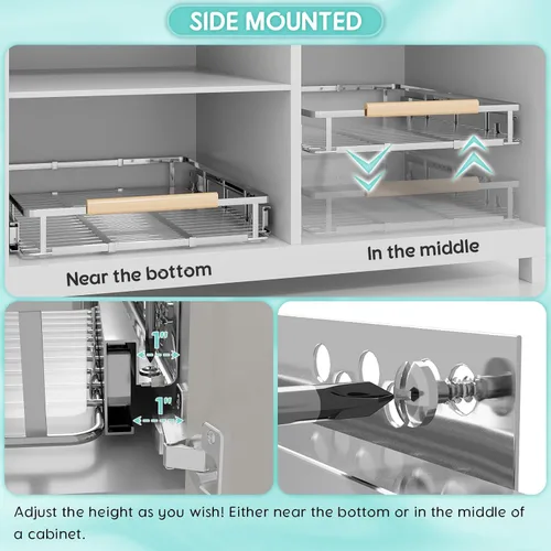 Miniatura 3 de Organizador de gabinete extraíble expandible, ancho ajustable: 17.1 ~ 28 pulgadas de ancho x 22.5 pulgadas de profundidad, organizador para debajo