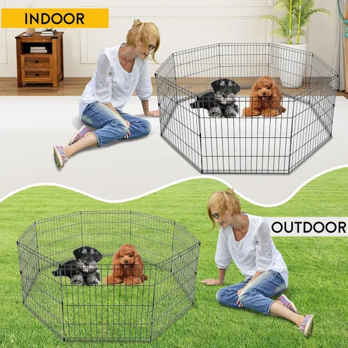 Miniatura 5 de FDW Corral para perros de 24 pulgadas, 8 paneles, para interiores y exteriores, valla de metal para cachorros, valla portátil plegable