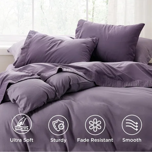 Miniatura 3 de Bedsure Juego de sábanas individuales – Sábanas suaves para cama individual, 3 piezas de hotel de lujo, color morado polvoriento, juego de sábanas