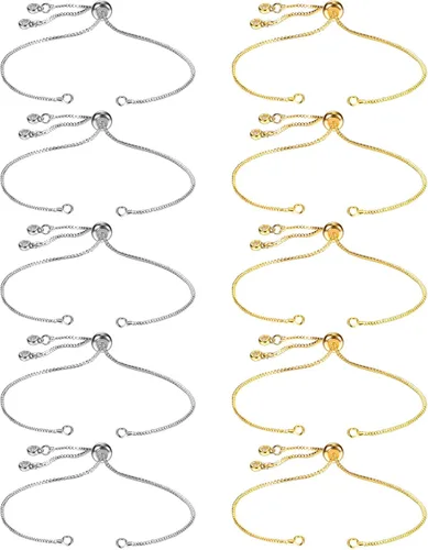 Miniatura 10 de Sureio 10 Piezas Pulseras Deslizantes Ajustables para Hacer Joyas Cadenas de Pulseras para Hacer Joyas DIY Accesorios Cadenas Extensoras con Dorado