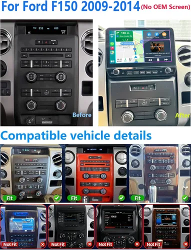 Miniatura 2 de Radio de coche estéreo unidad principal para Ford F150 2009 2010 2011 2012 2013 2014 con Carplay inalámbrico Android Auto 10 pulgadas pantalla