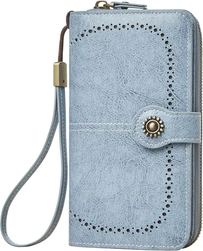 Miniatura 15 de TFKGS Billetera para mujer con bloqueo RFID de cuero, gran capacidad, porta tarjetas, cartera tipo embrague para teléfono, bolso largo de viaje
