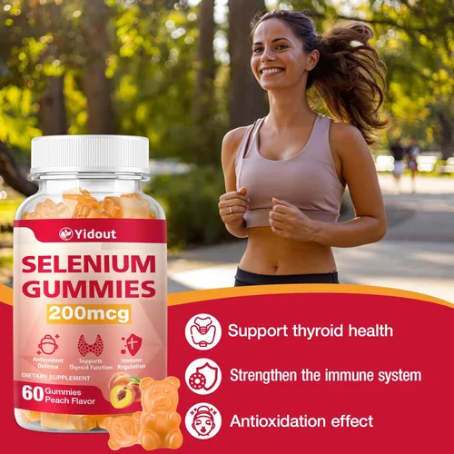 Miniatura 3 de Suplemento de selenio para gomitas de apoyo tiroideo de 200 mcg como refuerzo de energía para mujeres y hombres, sabor melocotón