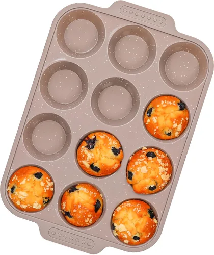 1 molde de silicona para magdalenas para hornear con marco reforzado de metal, bandeja antiadherente para magdalenas para horno, 12 tazas de