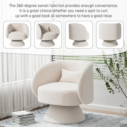 Miniatura 6 de Juego de 2 sillas giratorias de barril, sillas decorativas giratorias tapizadas para sala de estar, cómodo sillón redondo pequeño y moderno de 360