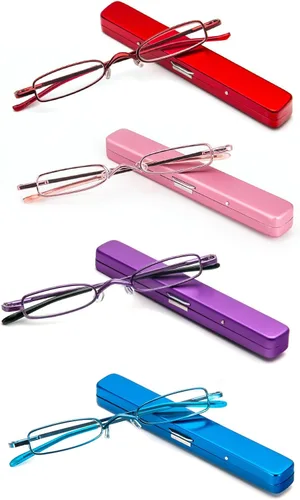 Miniatura 19 de Lentes de lectura ultra pequeños para hombres y mujeres, lectores de bolsillo delgados con clip para bolígrafo, carcasa de metal, bisagra
