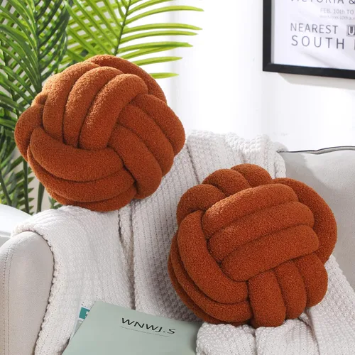 Miniatura 3 de Namalu 2 almohadas de nudo, redondas, decorativas, estéticas, anudadas, para el hogar, habitación, sofá, cama, piso (caramelo, 11 pulgadas)
