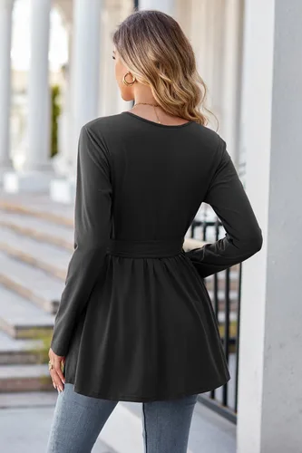 Miniatura 5 de OUGES Túnicas de maternidad para mujer, camisas de manga largacorta, cuello en V, ropa de maternidad para lactancia, blusa casual de embarazo