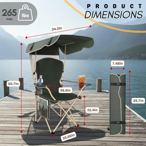 Miniatura 2 de Sillas de camping plegables portátiles con toldo y toldo para adultos, tela Oxford 600D duradera resistente a la intemperie, silla de camping