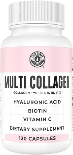 Cápsulas de colágeno con biotina, ácido hialurónico, vitamina C, cápsulas hidrolizadas de péptidos de colágeno múltiple tipo I, II, III, V, X para