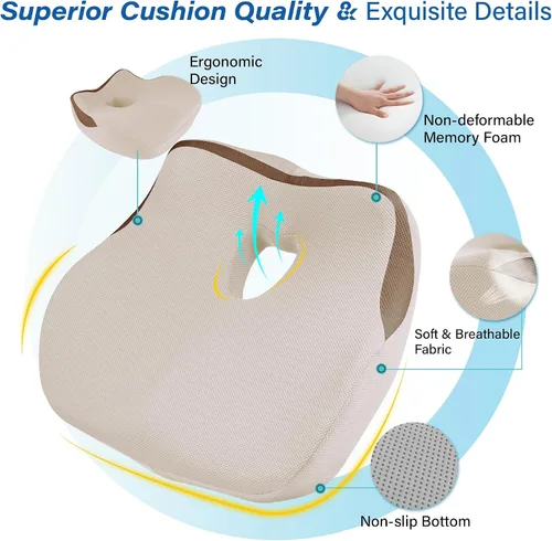 Miniatura 8 de Cojín de asiento de coche: cojín ergonómico de espuma viscoelástica para aliviar el dolor de ciática, almohada de asiento de conducción más grande