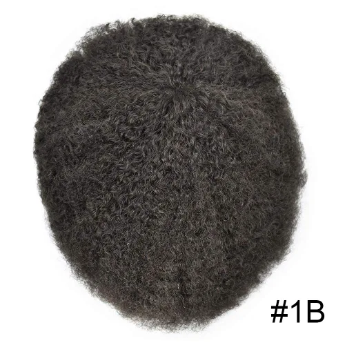 Miniatura 9 de Afro Toupee para hombres negros, sistema de cabello brasileño de tejido rizado, unidad de cabello de inyección de poliuretano para hombres negros