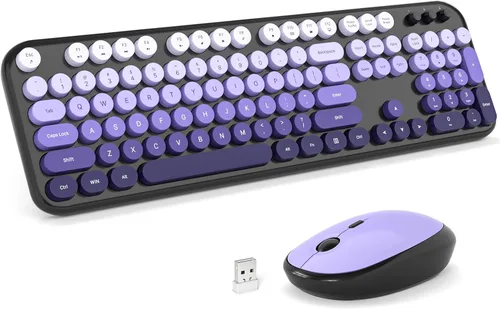 Miniatura 127 de KNOWSQT Combo de teclado y ratón inalámbrico, teclados lindos de tamaño completo estilo máquina de escribir 2.4G azul colorido - receptor USB Plug