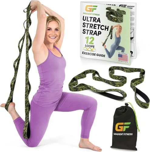 Gradient Fitness Correa de Estiramiento para Terapia Física, Correa de Estiramiento de 12 Bucles Múltiples de 1.5 pulgadas de ancho x 8 pies de