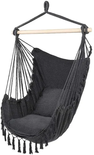 Miniatura 9 de Silla colgante hamaca – Asiento columpio de cuerda de algodón – máximo 250 libras – 2 cojines incluidos – para interior y exterior, dormitorio, Beige