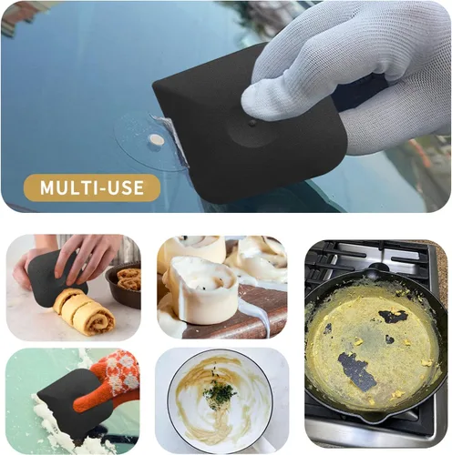 Miniatura 6 de Juego de herramientas de raspado de ollas de plástico para cocina, 3 piezas de esponja de nylon de plástico para limpieza de sartenes de hierro Negro