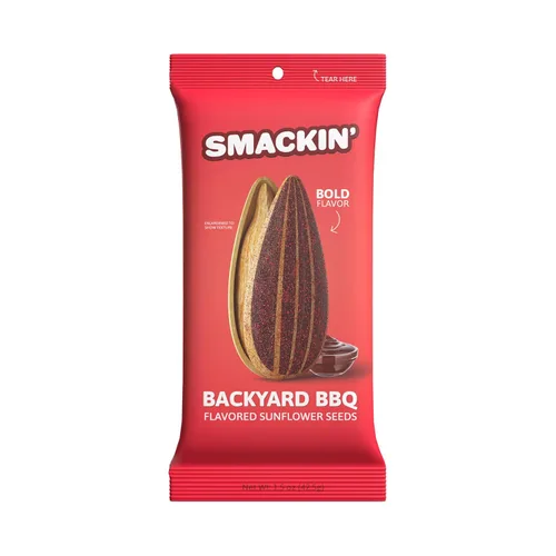 SMACKIN' Semillas de girasol, tostadas Jumbo de lote pequeño, hechas en Estados Unidos - BBQ de patio trasero. Bolsas de 1.5oz (paquete de 36)