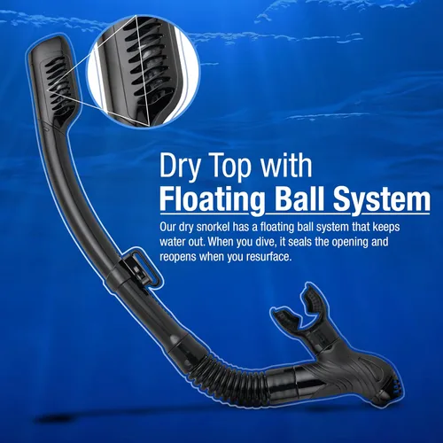 Miniatura 3 de Kraken Aquatics Snorkel seco Equipo de esnórquel profesional de calidad con válvula superior seca, cómoda boquilla de silicona y válvula de purga