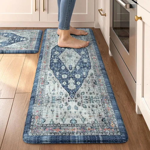 Miniatura 20 de Collive Alfombras y Tapetes Boho para Cocina 2 PIEZAS Alfombra Antifatiga Acolchada, Juego de 2 Alfombras de Cocina Impermeables Antideslizantes