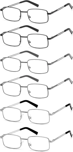 Miniatura 7 de HIGHLIKE Gafas de lectura para hombres, lectores de metal inoxidable flexible con estuches suaves, gafas de lentes transparentes con filtro de luz