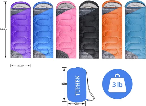 Miniatura 7 de tuphen - Sacos de dormir para adultos, niños, niñas, mochileros, senderismo, camping, forro de microfibra, clima frío y cálido, 4 estaciones, uso