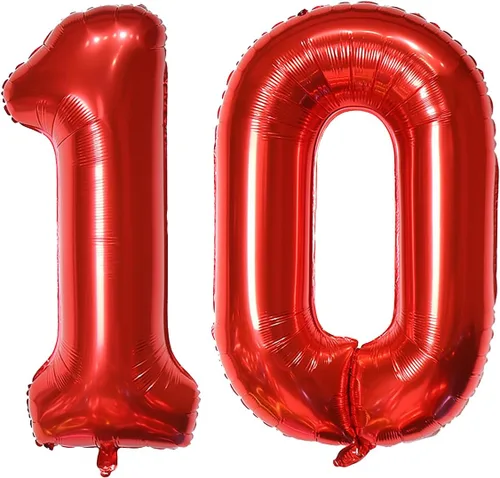 Globo de helio rojo del número 10 de 40 pulgadas, autosellado para decoración de fiesta de cumpleaños y decoración de fiesta de aniversario (rojo 10)