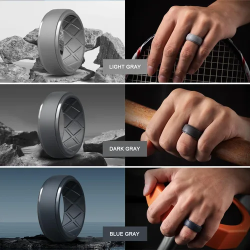 Miniatura 18 de Egnaro - Anillos de silicona para hombre, 25/64 pulgadas (10 mm) de ancho y 3/32 pulgadas (2.5 mm) de grosor, alianzas de boda de goma, paquete