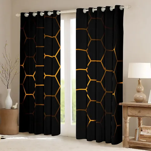 Miniatura 35 de Feelyou - Cortinas de ventana en forma de panal, tema geométrico hexagonal con luces de neón verdes, para chicos adolescentes y hombres, elegante