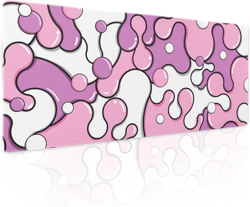 Miniatura 76 de Alfombrilla de ratón rosa y verde anime geométrica japonesa extendida para escritorio 90X40 CM, base de goma antideslizante, borde cosido