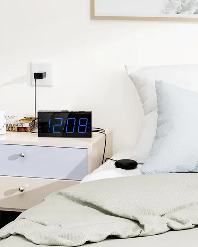 Miniatura 7 de Reloj despertador súper fuerte con agitador de cama, reloj despertador vibratorio para personas que duermen con problemas auditivos y adolescentes
