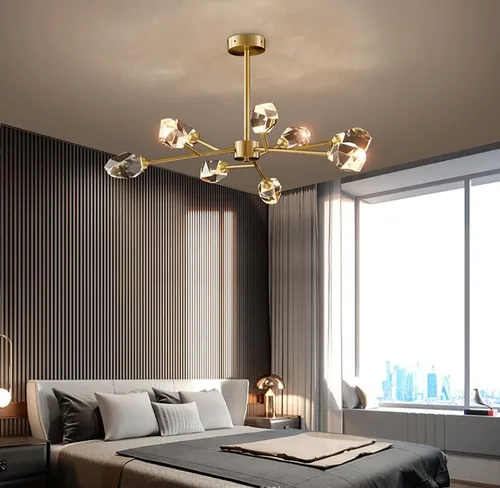 Miniatura 3 de Flashing God Candelabros Sputnik - Moderno cristal, lámpara de araña dorada de 9 luces para comedor, accesorios de iluminación de cocina Dorado