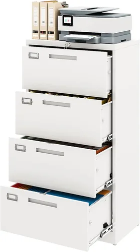 Miniatura 21 de Archivador de metal con 2 cajones con cerradura, gabinete archivador con soporte para impresora móvil y estantes para archivos de tamaño Negro