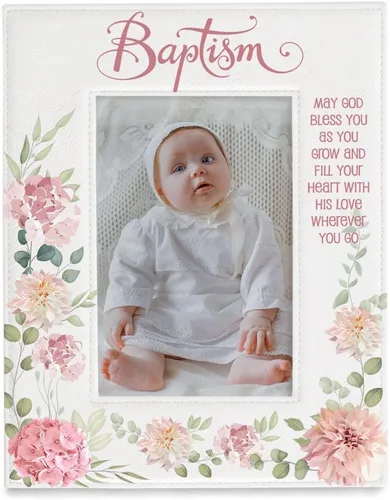 Miniatura 7 de KATE POSH Marco de fotos de bautismo para niña, decoración de flores rosas, bautizo, regalo religisoso, de padrinos, bebé nuevo (4 x 6 horizontal)