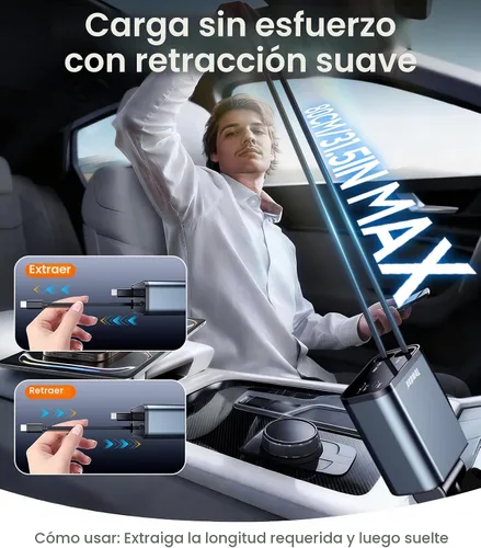 Miniatura 3 de Cargador retráctil para automóvil, cargador rápido 4 en 1, USB C, accesorios de coche para hombres y mujeres, accesorios de automóvil para regalos