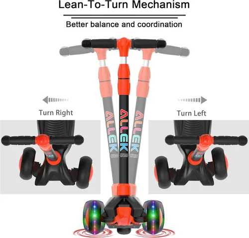 Miniatura 5 de Allek - Patinete B03, Monopatín de 3 ruedas con ruedas de PU extra anchas y luminosas, sistema Lean 'N Glide, manillar ajustable a cualquier altura