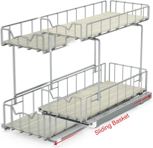 Miniatura 4 de Simple Houseware - cajón organizador de cesta deslizante de 2 niveles para especias, plateado