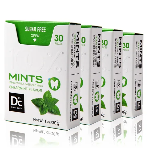 Miniatura 11 de DC24 DAILY CARE 100% menta de canela de eritritol, menta de aliento sin azúcar, bajo en calorías, sin aspartamo, keto, 30 unidades, paquete de 4