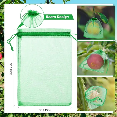 Miniatura 2 de 100 bolsas de protección de frutas, bolsas de red de frutas para árboles frutales, cubierta de jardín frutal, bolsa de malla de 5 x 7 pulgadas