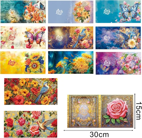 Miniatura 2 de pigpigboss Paquete de 12 tarjetas de felicitación con diseño de flores, mariposas y diamantes, tarjetas de cumpleaños con sobre, tarjeta