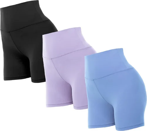 GAYHAY Paquete de 3 pantalones cortos de ciclista para mujer, 5 pulgadas, cintura alta, control de abdomen, suaves, pantalones cortos de